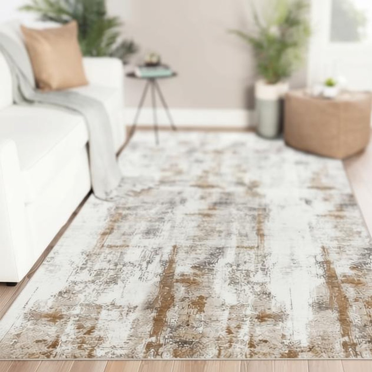 Maison Elara Vloerkleed 160 x 230 cm - Laagpolig, Antislip, Wasbaar, Modern Abstract Design - Beige-Bruin