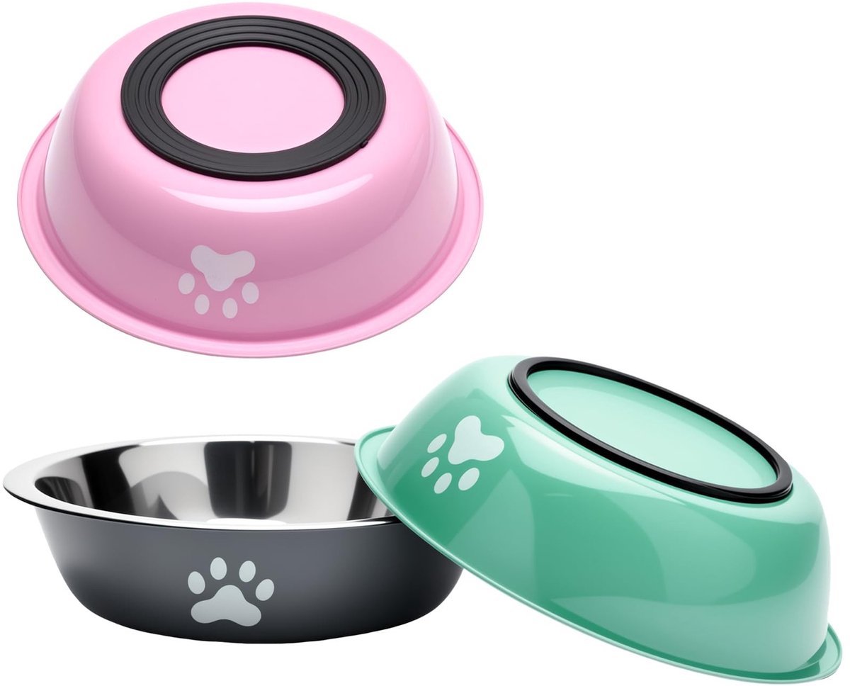 JHUBERS- Hondenbak 860 ml - Roestvrij Staal - Antislip Siliconen Bodem - Voederbak Hond/Kat - Duurzaam - Hygiënisch - Voerbak
