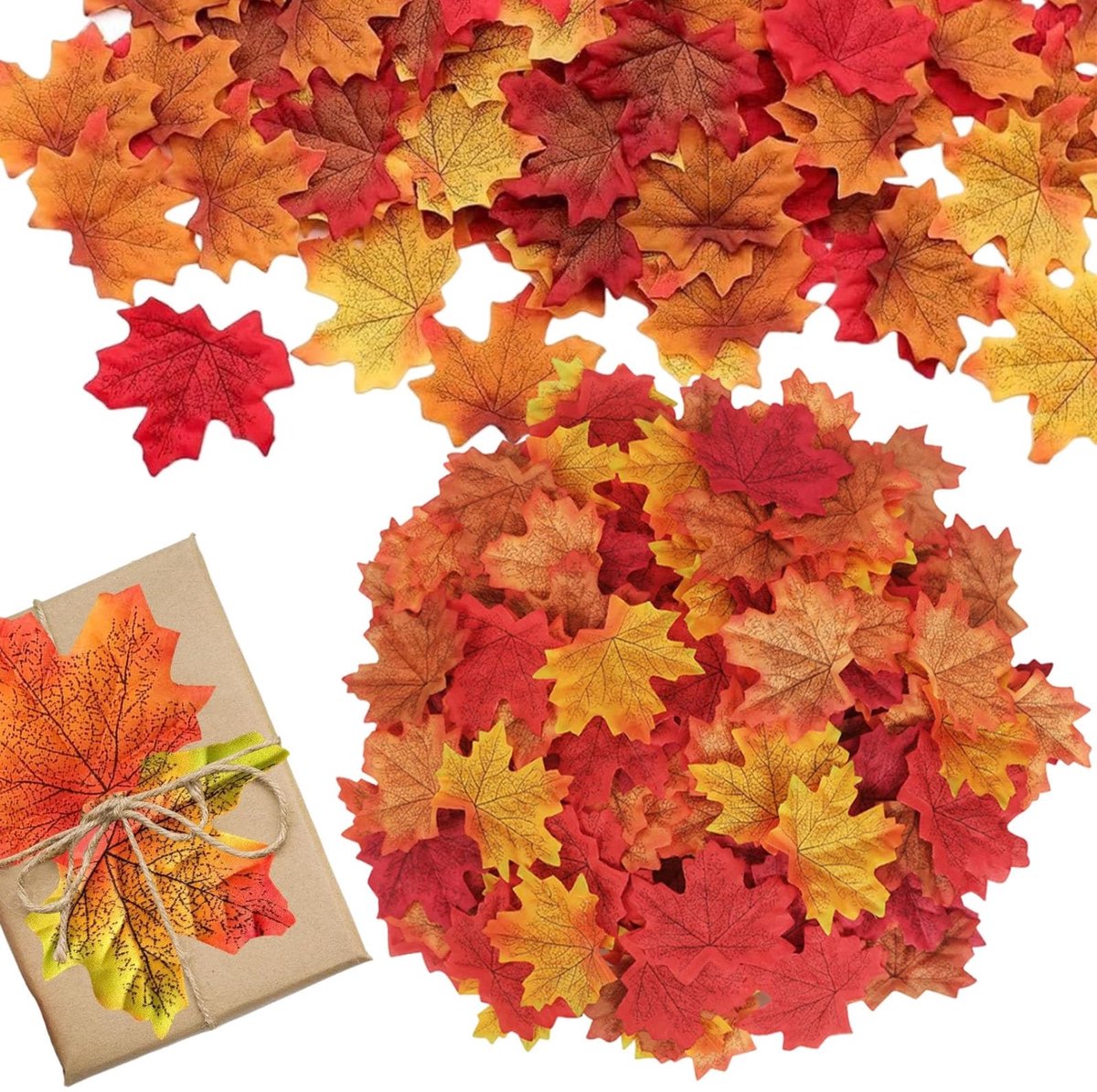 ZEYNOMAX- Herfstbladeren 100 stuks - Kunstmatige Bladeren - Herfstdecoratie - Tafelhandwerk - Knutselen - Vijf Kleuren Assortiment