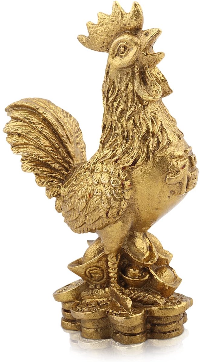 JHUBERS- Kip Standbeeld Gouden Messing - Feng Shui Beeldje - Geluk Haan Sculptuur - Decoratieve Ornamenten - Kwaliteitsmateriaal - Handgemaakt - Haanbeeld