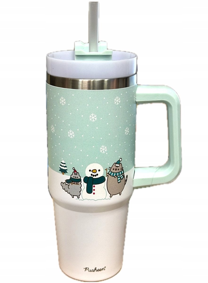 Pusheen Thermosbeker met Riet 900ml Mintgroen - Winter Editie
