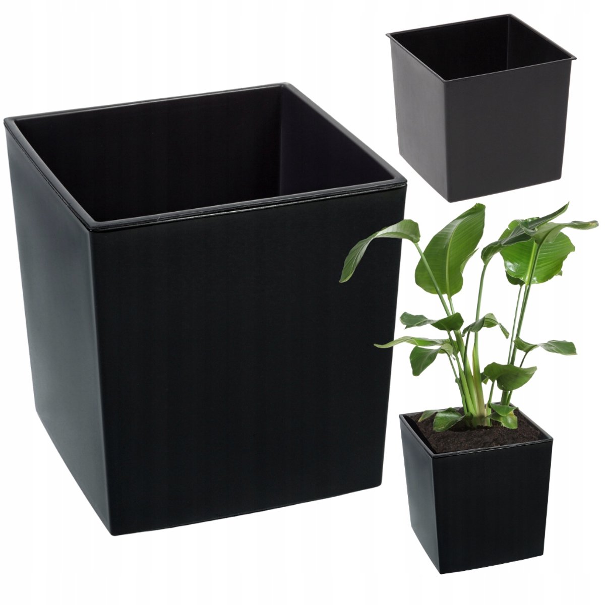 Zwarte Lamela Pot 19x19x19,5cm Hoogglans met Inzetstuk