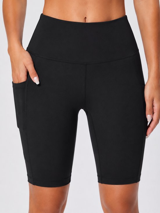 SparkNine Novashort korte sportbroek dames - fitness short - half lang - L - zwart - hoge taille - met zakken - squatproof van Merkloos — afbeelding 4
