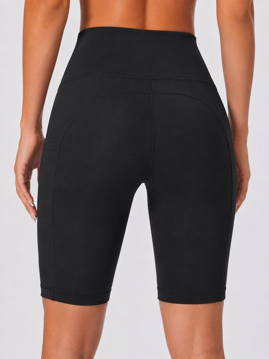 SparkNine Novashort korte sportbroek dames - fitness short - half lang - L - zwart - hoge taille - met zakken - squatproof van Merkloos — afbeelding 3