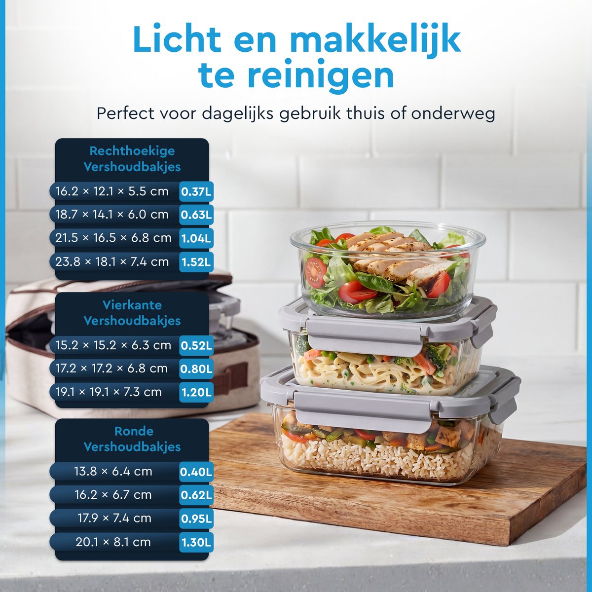 Nord Kitchen Vershoudbakjes Set van 11 - met Glazen Stoom Deksel - Meal Prep Bakjes - Diepvriesbakjes Volledig Glas - Luchtdicht - 11 Stuks - 320ML t/m 1520ML — cadeau in Cadeau-ideeën - foto 8