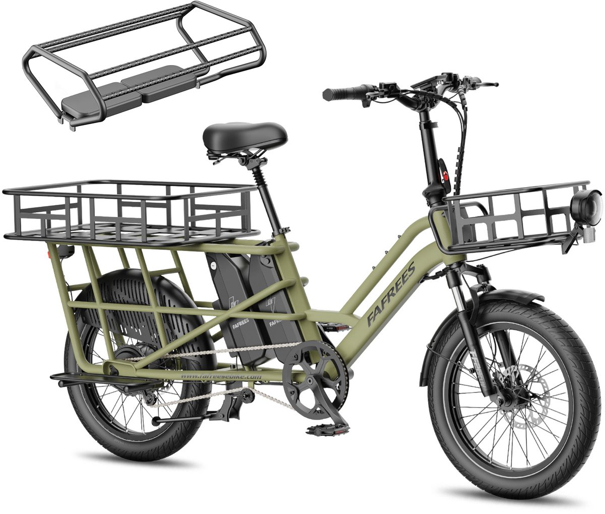 FAFREES FF20 CUV Groene Familie Longtail E-Cargo Bike – Dual-Accu 140km Bereik, 200kg Laadvermogen, Hydraulische Remmen – Modulair