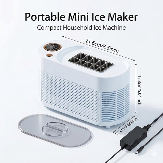 KZQ Ijsblokjesmachine - Mini-ijsblokjesmachine voor in de auto - Draagbare ijsblokjesmachine voor op het aanrecht - Maakt 10 ijsblokjes - Snelle ijsproductie in 10 minuten - 12V-autoadapter - Geschikt voor thuis en buitenshuis - Blauw van kzq — afbeelding 5
