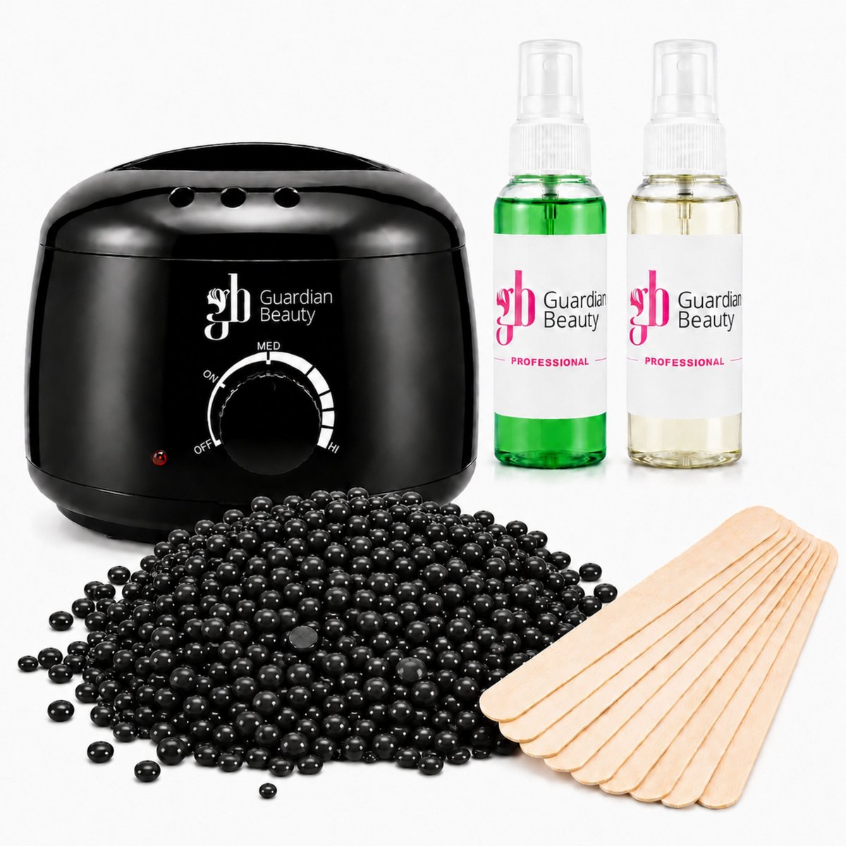 Guardian Beauty Wax Warmer SET - Ontharingset - Zwart - 500g Fruity Harde Wasbonen - 60ml Pre en Na Wax Spray + 20 stuks Spatels