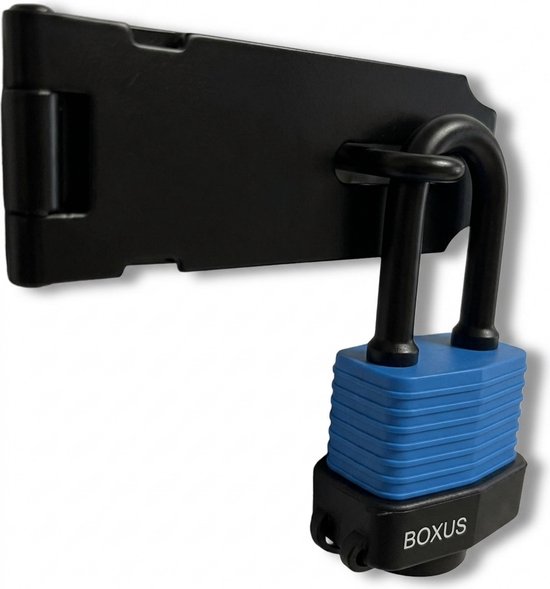 Boxus - Overvalslot met Hangslot - Blauw / Zwart RVS - 100x40 - Sterk - 2 sleutels - Slot voor Deur, Koffer, Kast, Schuur, Poort, Hek, Slaapkamer, Tuin, Raam, Garage