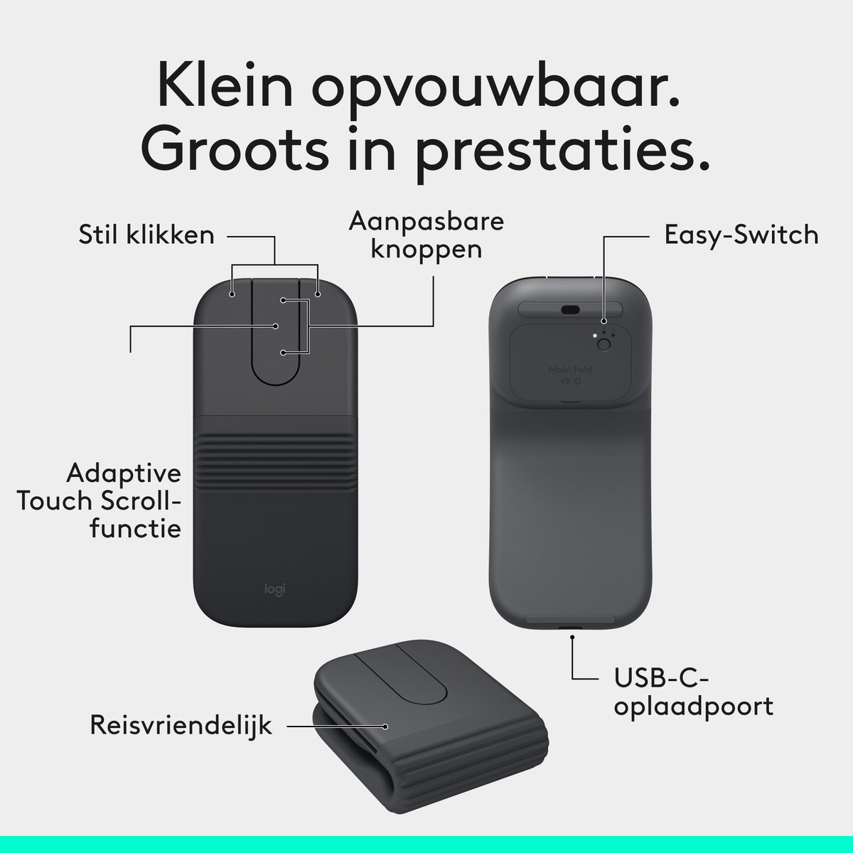Logitech Mobi Fold - Ovouwbare Muis - 4K DPI - Zwart thumbnail 4