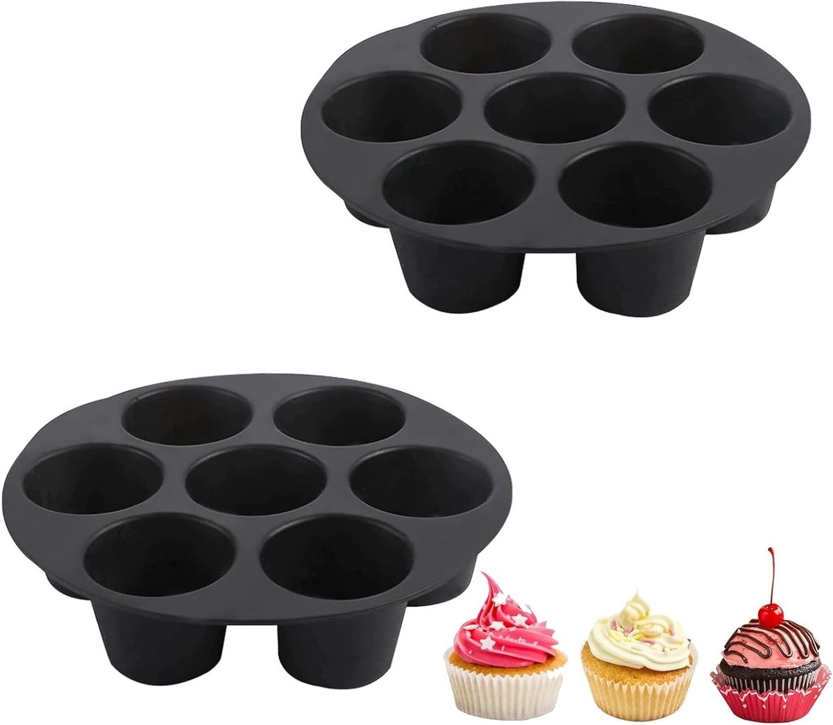 Set van 2 Siliconen Bakvormen voor Airfryer - Perfect voor Cupcakes, Brownies en Pudding - Geschikt voor 7 Stuks