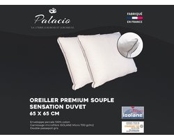 Vente-unique Set van 2 hoofdkussens met donsgevoel in katoenperkal 91 draden/cm² 65 x 65 cm - 700 g - Wit - AUXENCE