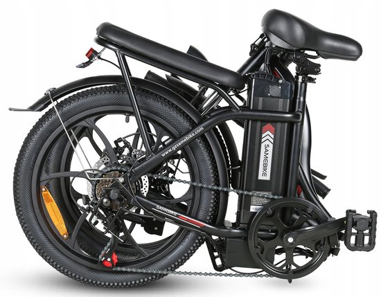 Samebike CY20 Elektrische Fiets - 20" Opvouwbaar, 250W Motor, 36V 12Ah Accu, 80km Bereik, 7-Speed Shimano - Donkerblauw met Korf en Standaard — afbeelding 3