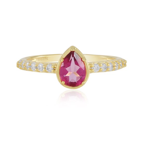 Cavill - Ring met rozetopaas en zirkonia - Verguld 925 Sterling Zilver - 0,8 ct roze topaas peervormig - Elegante sieraden met edelstenen