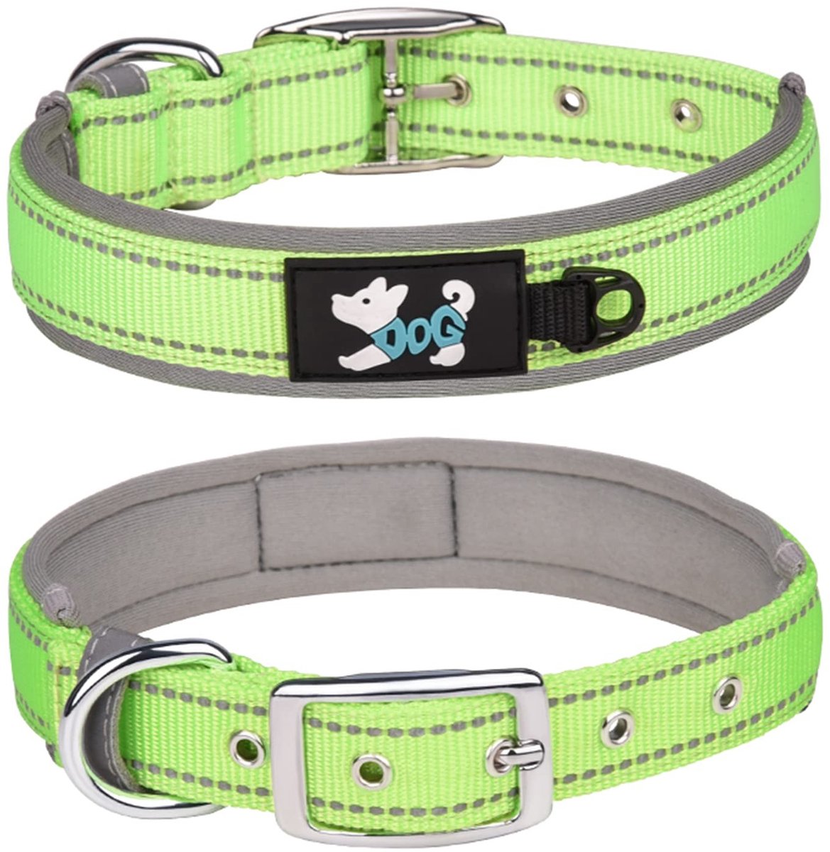 JHUBERS- Halsband Verstelbaar - Neopreen Gewatteerd - Reflecterend - Nylon - Voor Grote Honden - Maat XL (58-68cm) - Hondenhalsband