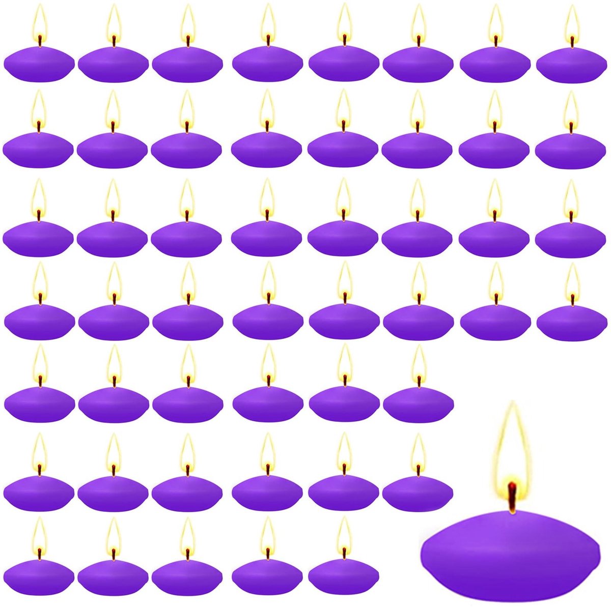 BRENZOOS- Zwemkaarsen 50 stuks - Paarse Drijvende Kaarsen - Tafeldecoratie - Kerstdecoratie - Bruiloften - Veilig en Rookvrij