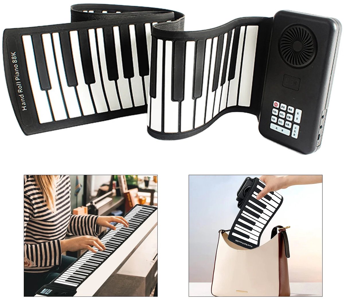 BRENZOOS - Dailygoods 88-toetsen elektronische piano, batterij- of USB-aansluiting, draagbare ABS siliconen flexibele keyboardpiano