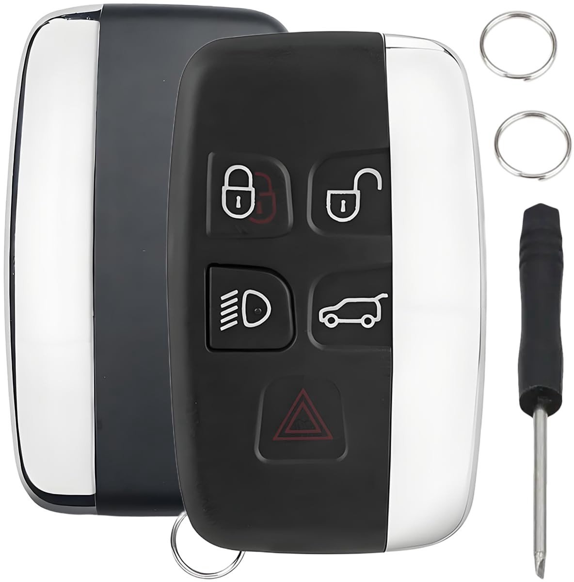 BRENZOOS- Sleutelhoes Antidiefstal - Autosleutel Hoesje - Sleutelhoes Behuizing - Sleutelhoesje Leer - Compatibel met Land Rover/Jaguar - Geschikt voor 5 Toetsen