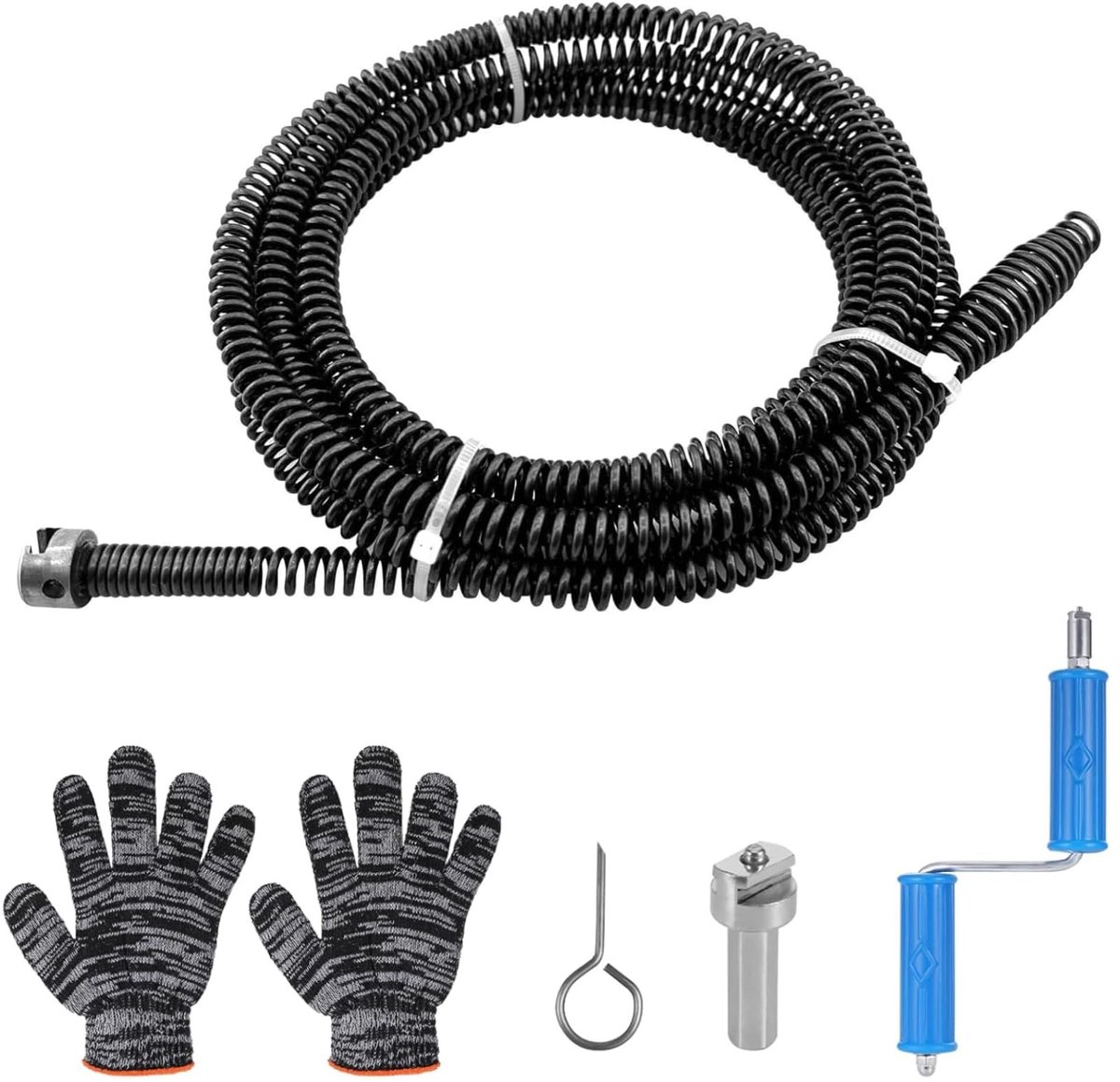BRENZOOS - Drain Snake Unblocker - Afvoervijzel veer - Elektrische ontstopper - Zilver - 5,5 meter - Handmatig gereedschap - Geschikt voor afvoerpro...