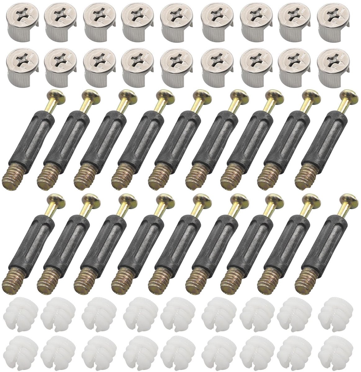 JHUBERS- Meubelverbinders Set van 50 - Excentrische Nokken - Bevestigingspluggen - Voorgezette Moeren - M6 x 40 mm - Koolstofstaal met Zinkcoating - Kastverbinders