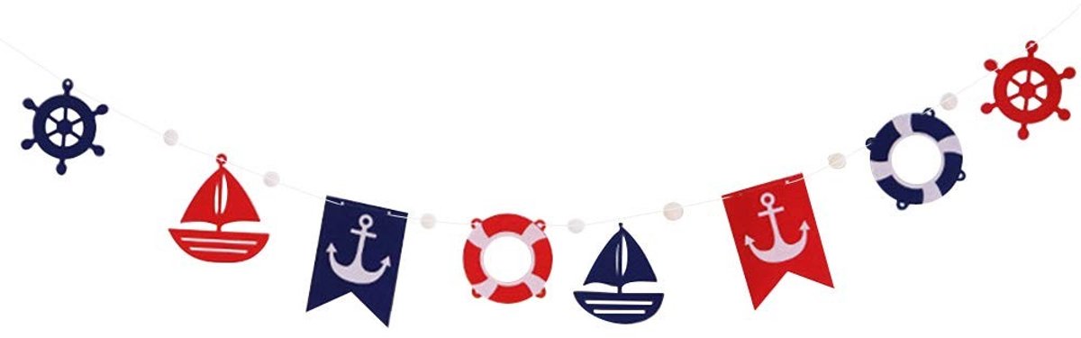 BRENZOOS- Banner Anker Nautische Decoratie - Feest Decoratie - Hangdecoratie - Vilt - 13 x 9 cm - Blauw/Rood - Feestdecoratie