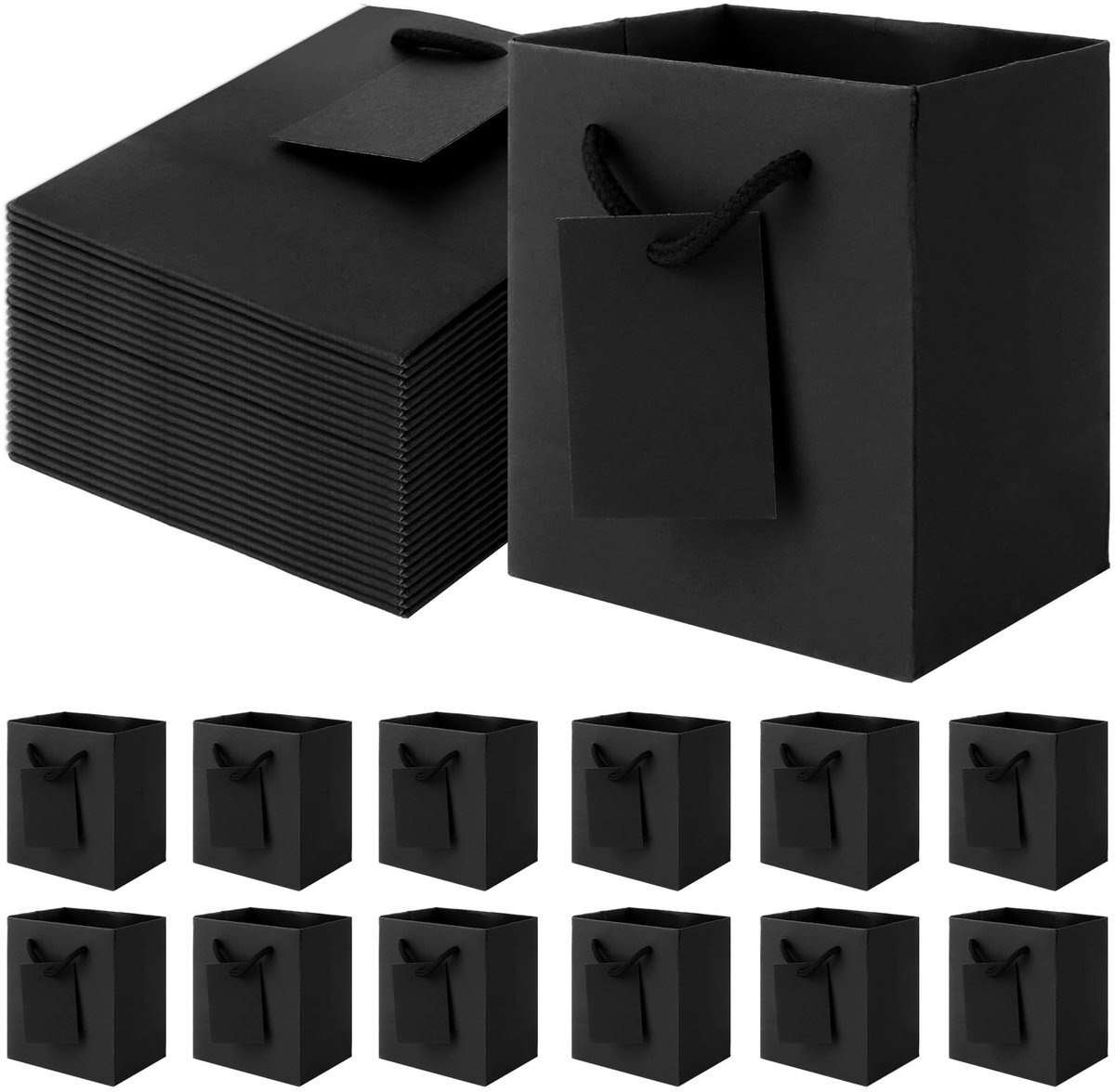 BRENZOOS- Geschenkzakjes 60 Stuks - Zwarte Papieren Tas - Met Handvat - 10 x 7 x 11,5 cm - Voor Bruiloften/Kerstdagen - Personalisatie Mogelijk - Cadeautas