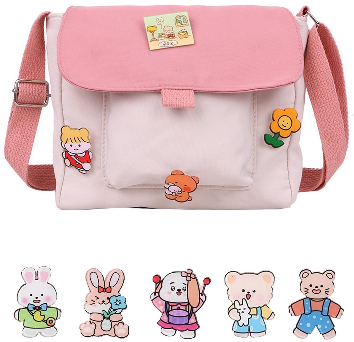 BRENZOOS- Schoudertas Dames - Messenger Bag - Verstelbaar - 9 Broches - 20 x 20 x 5 cm - Handtas voor Meisjes