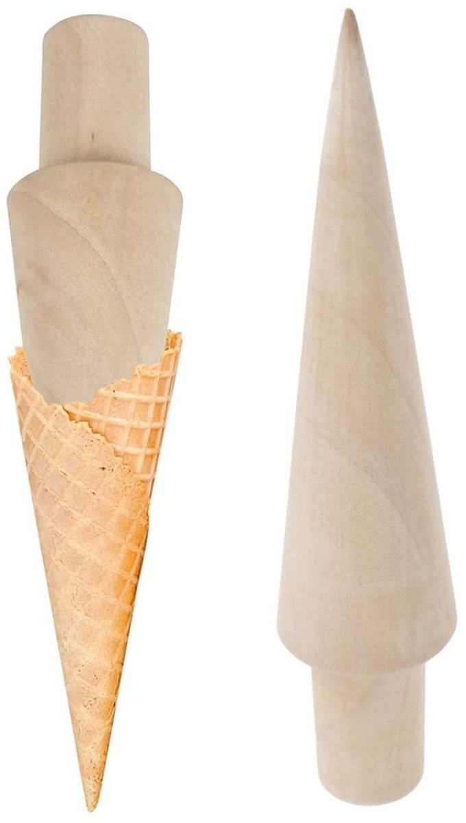 JHUBERS- IJshoornvormer 2 Stuks - Wafelvormer - Houten Hoornvormer - Kegelvormer - Voor IJshoorntjes - Duurzaam Hout - Wafelvorm