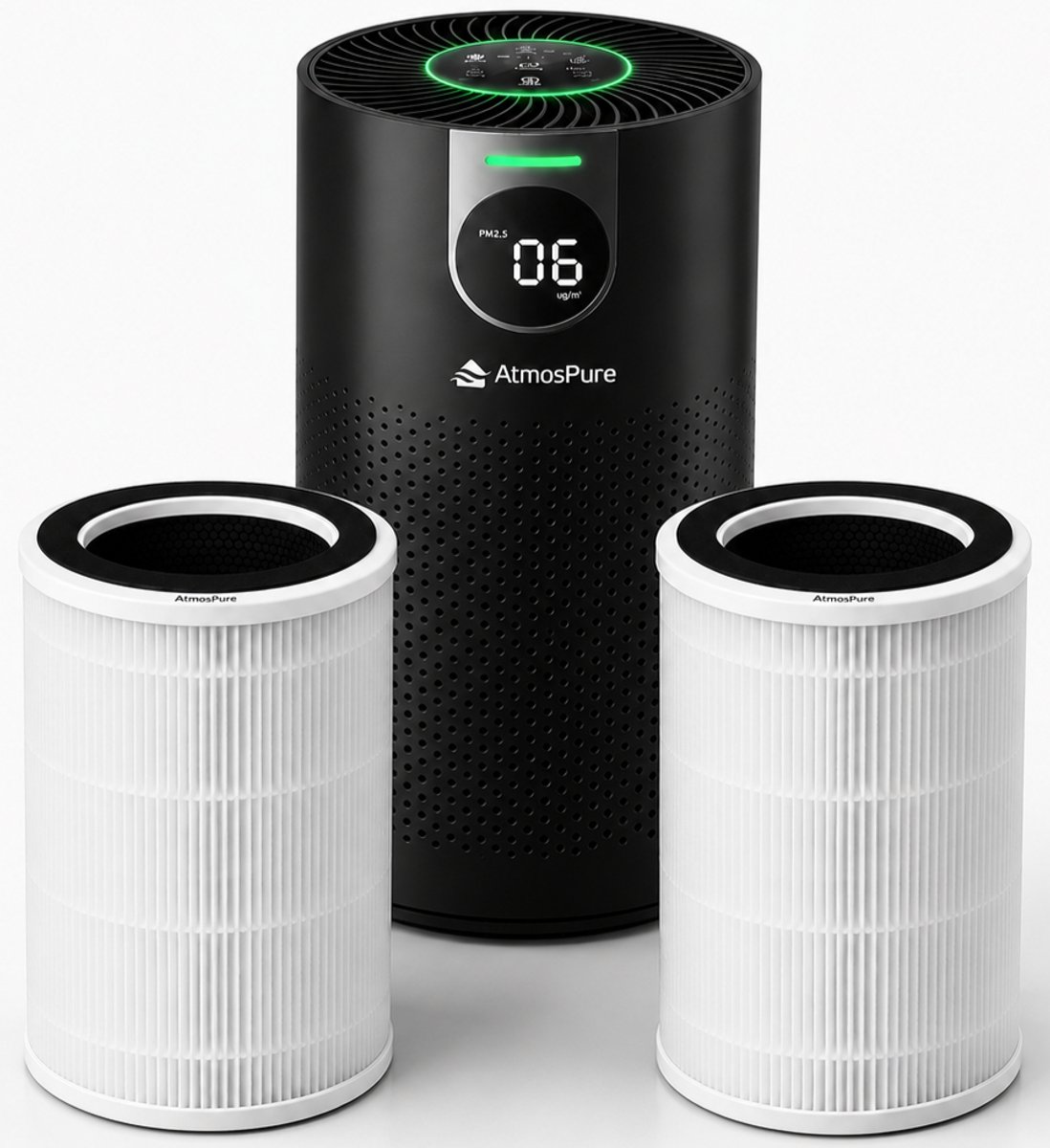 AtmosPure® CleanAir Luchtreiniger - Air Purifier met vervangbaar HEPA 13 Koolstof filter + Extra filter - CADR 250 m³/h - Zwart - Voor 98 m² - Werkt tegen huisstofmijt, hooikoorts, allergie, -3 standen + stille slaapstand - Luchtkwaliteit Sensor