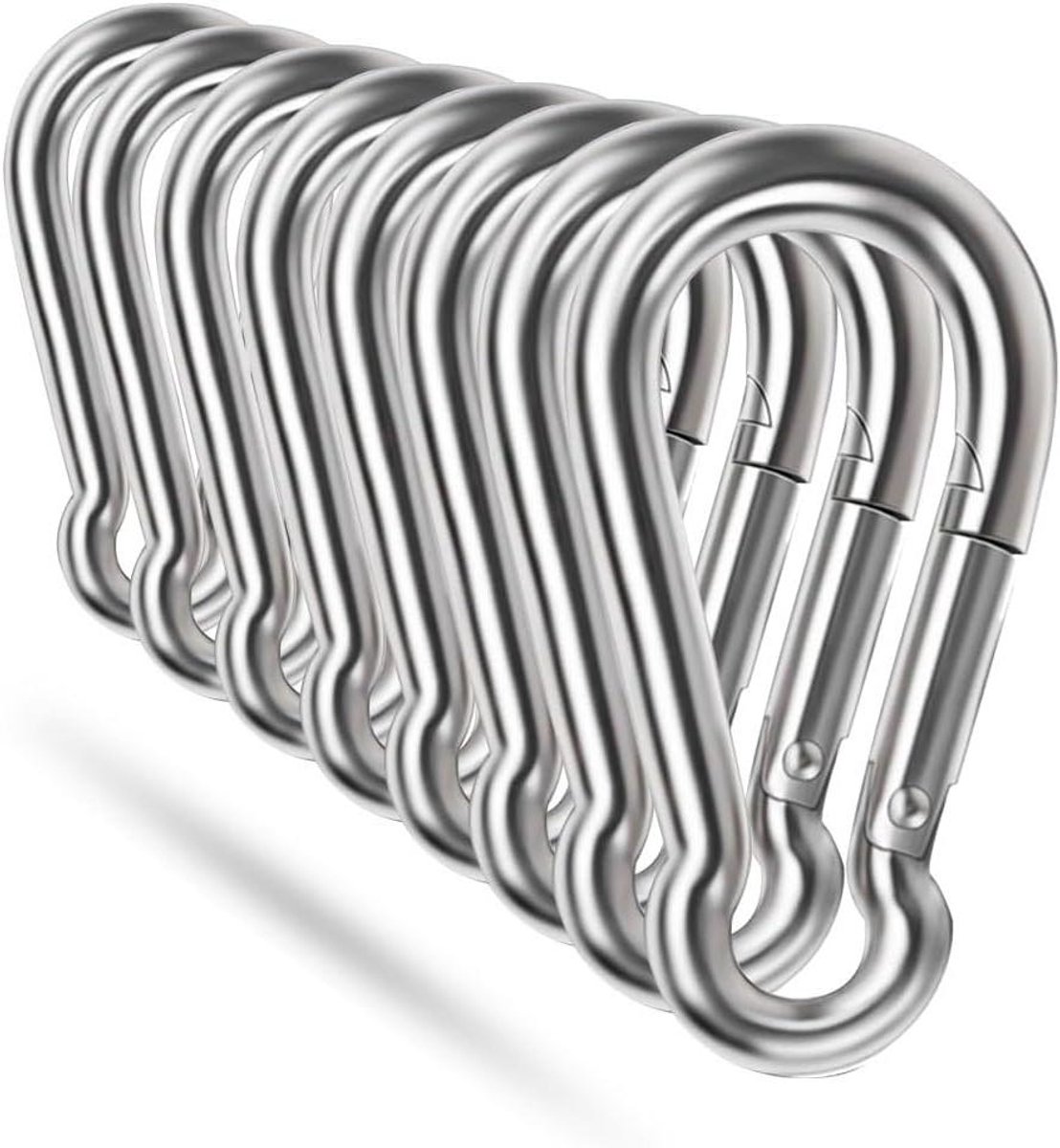 Karabijnhaken Set - Veerclips Gespen - Buitenactiviteiten Bevestigen - Roestvrij Staal 304 - 8 stuks M5 - Zilverkleurig