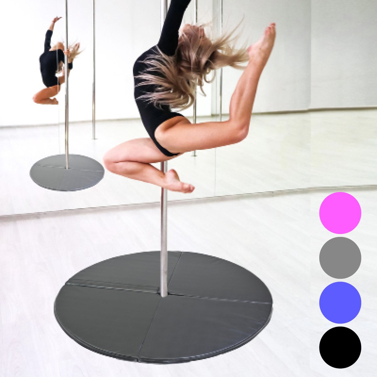 TRUTZHOLM - Pole Dance Valmat - 5 cm Dik - Ø 120 cm - Zwart - Opvouwbare Paaldansmat - Professionele Beschermmat