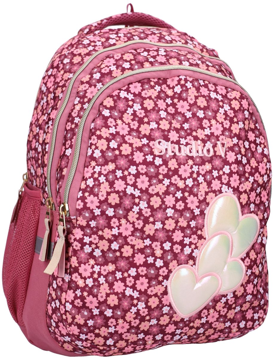 Studio V Wildflower Rugzak - Schooltas Meisjes - 34,8 liter - 44 x 33 x 24 cm - Polyester - Rood