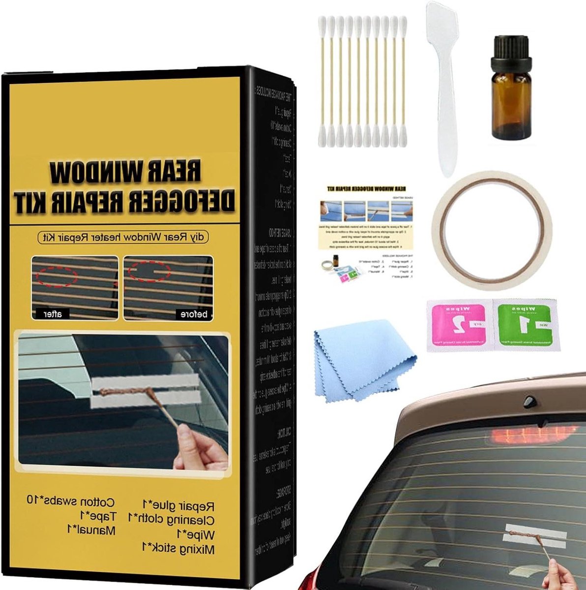 Achterruit Reparatie - Ontdooier Set - Auto Ruiten Herstellen - Geleidend Materiaal - 8.7 x 5.2 cm - Meerkleurig