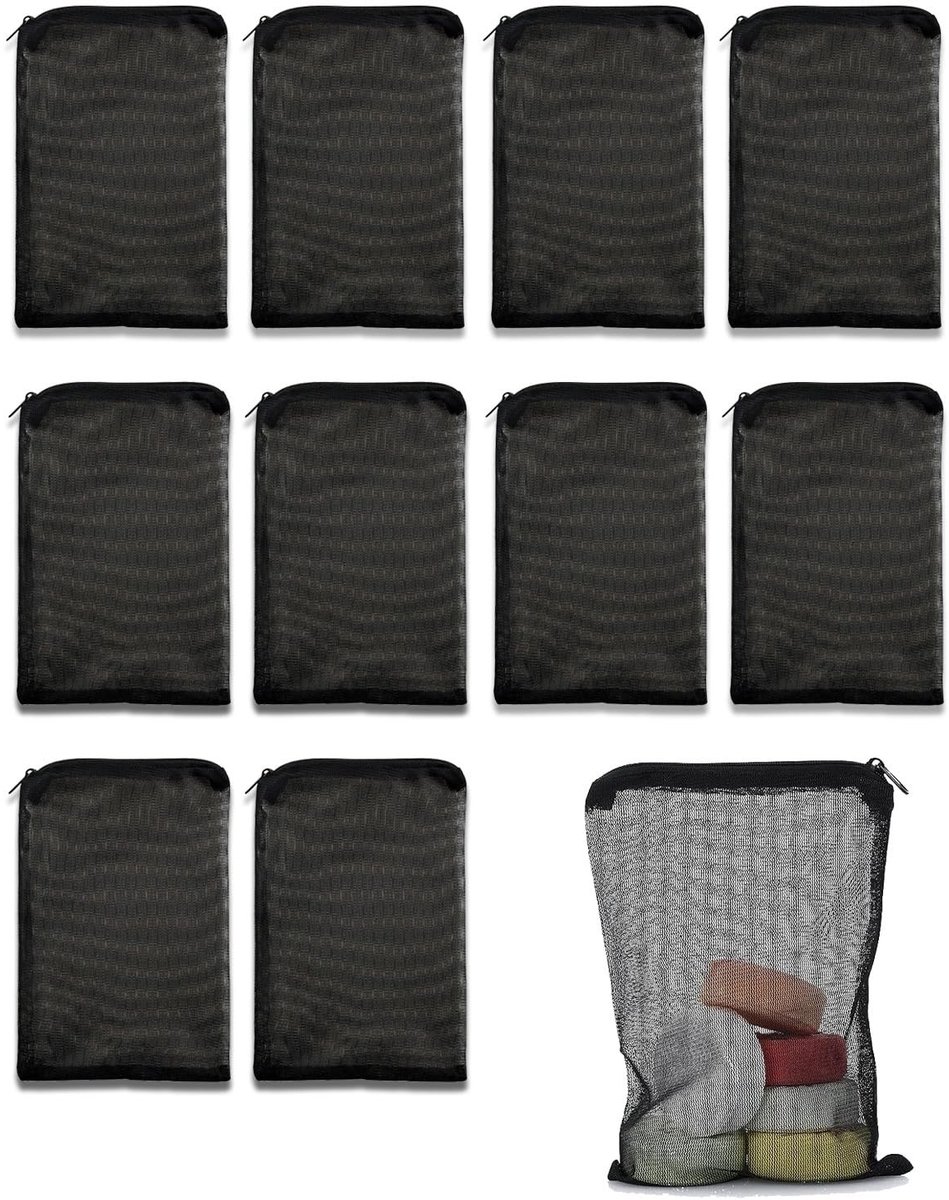 Dailygoods- Aquariumfilterzakken 20x15 cm - Netfilterzak met ritssluiting - Herbruikbare actieve koolzak - Fijn gaasweefsel - Set van 10 - Duurzaam nylon - Filtermedia