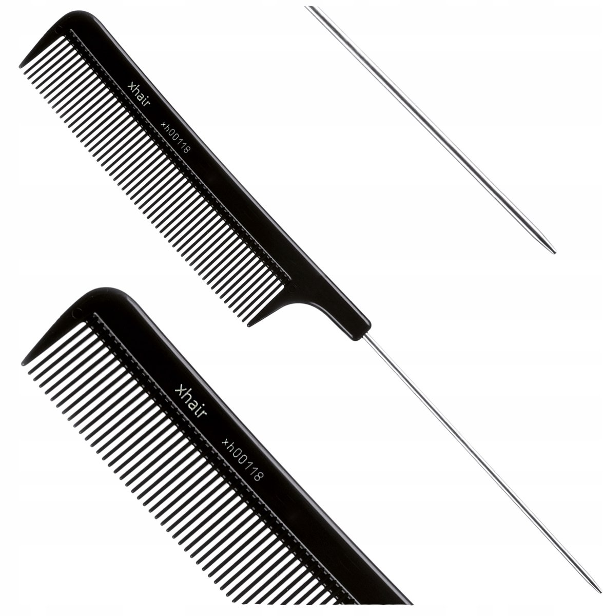 Professionele Antistatische Haarstyling Kam met Metalen Punt - Zwart