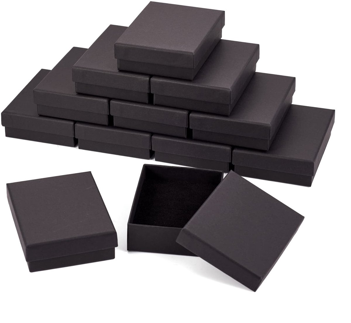 Dailygoods- Sieradendozen 24 Stuks - Zwarte Kartonnen Dozen - Rechthoekig - Met Deksel - Inclusief Spons - 9x7cm - Cadeaudozen