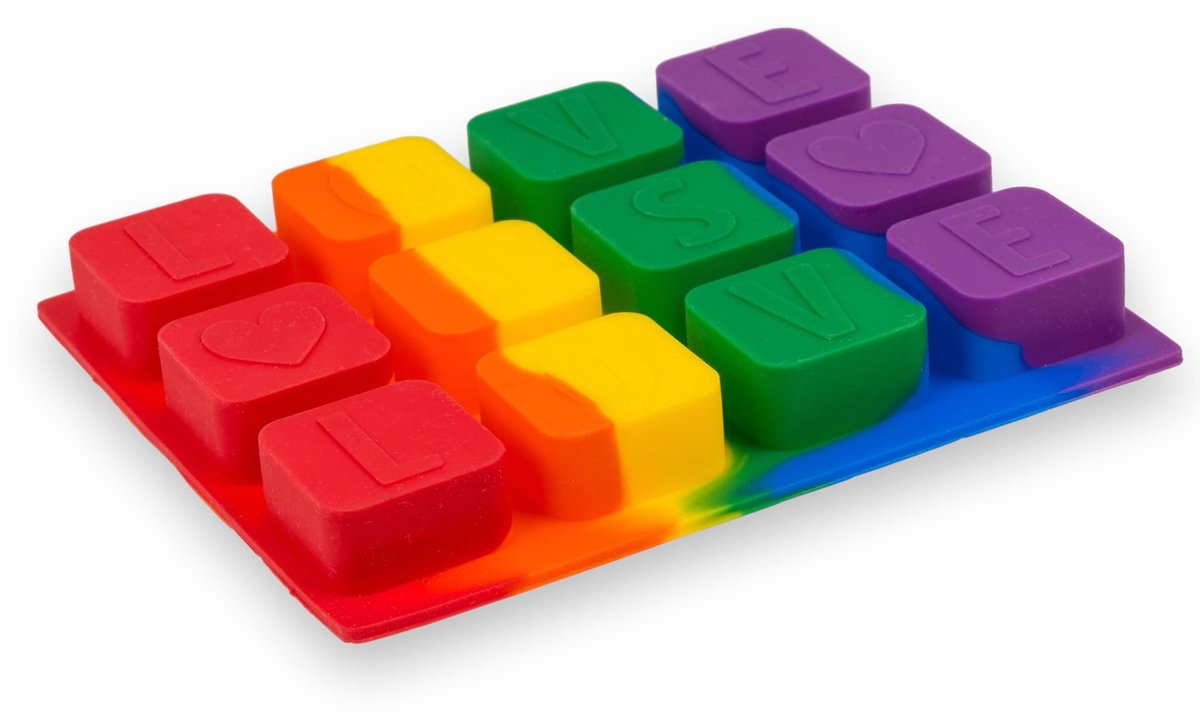 Dailygoods- IJsblokjesmaker siliconen - Regenboogdesign - Voor 12 ijsblokjes - Voedselveilig - Flexibel - Afmeting 17 x 14 x 2 cm - Ijsblokjesvorm