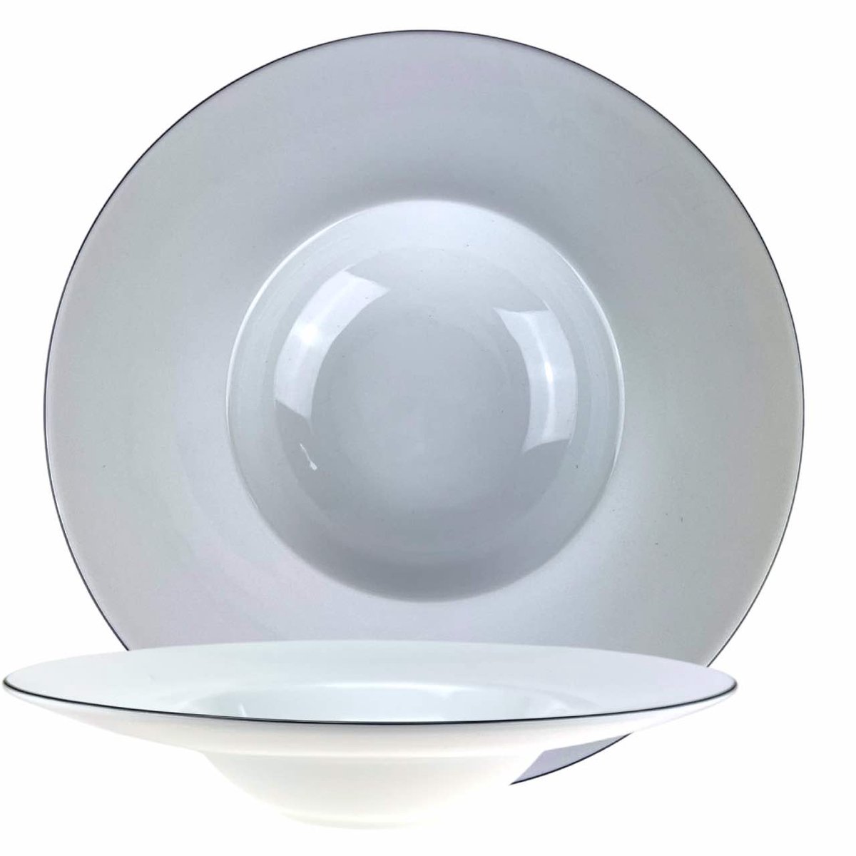 Bogucice Base Zwart Diep Pastabord 28cm - Wit met Zwarte Rand