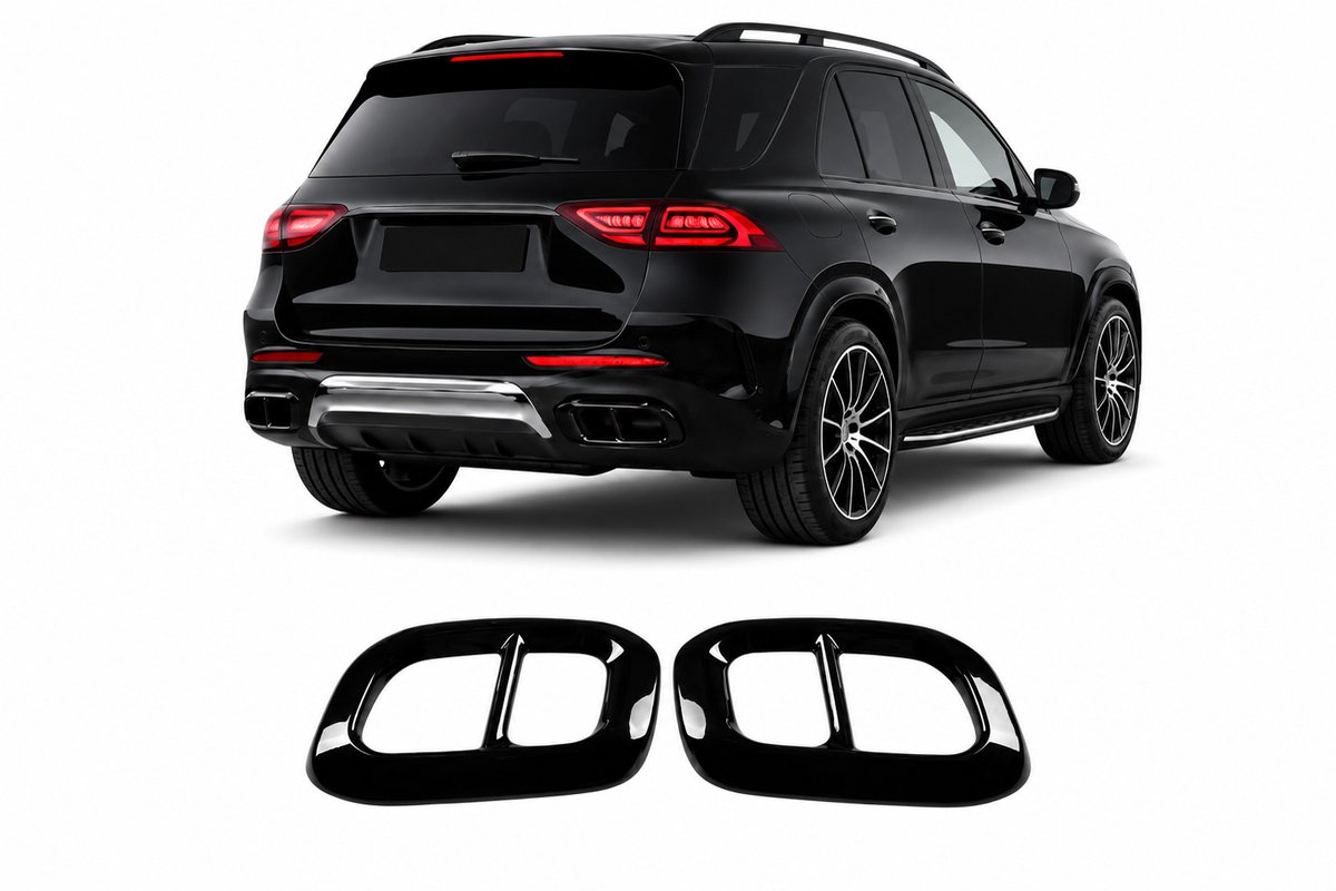 Uitlaatsierstukken geschikt voor Mercedes GLC X253 GLE W167 GLS X167 2020+ AMG Look Hoogglans Zwart.