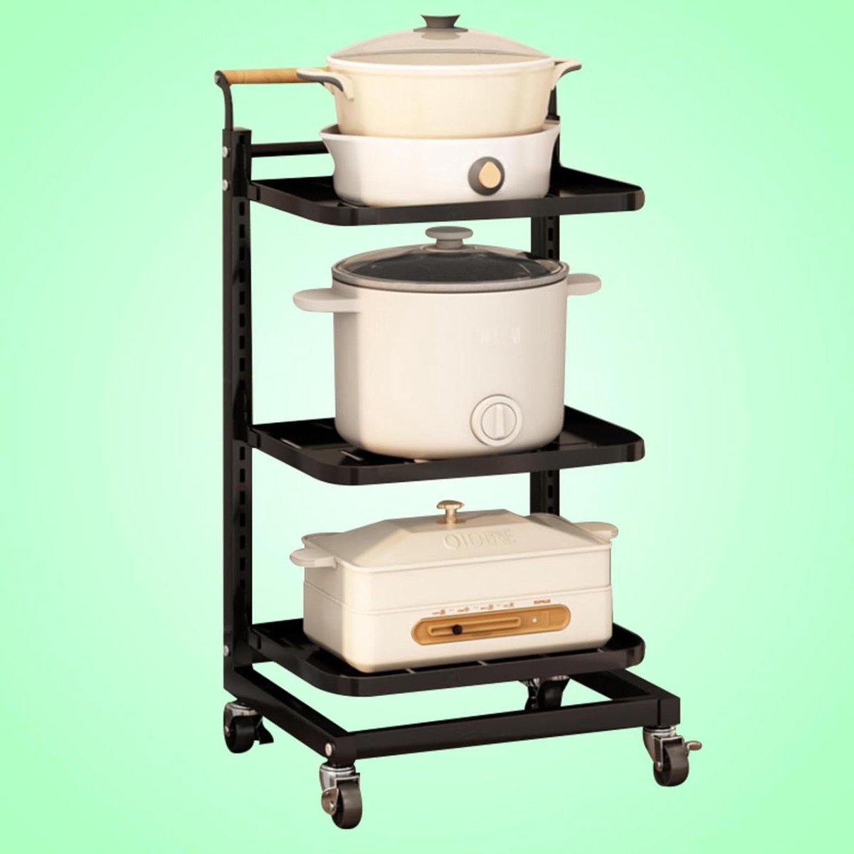 Keuken Opbergrek - Draaibare Trolley - Ruimte Organiseren - Mesh Ontwerp - 3 Tier - Zwart