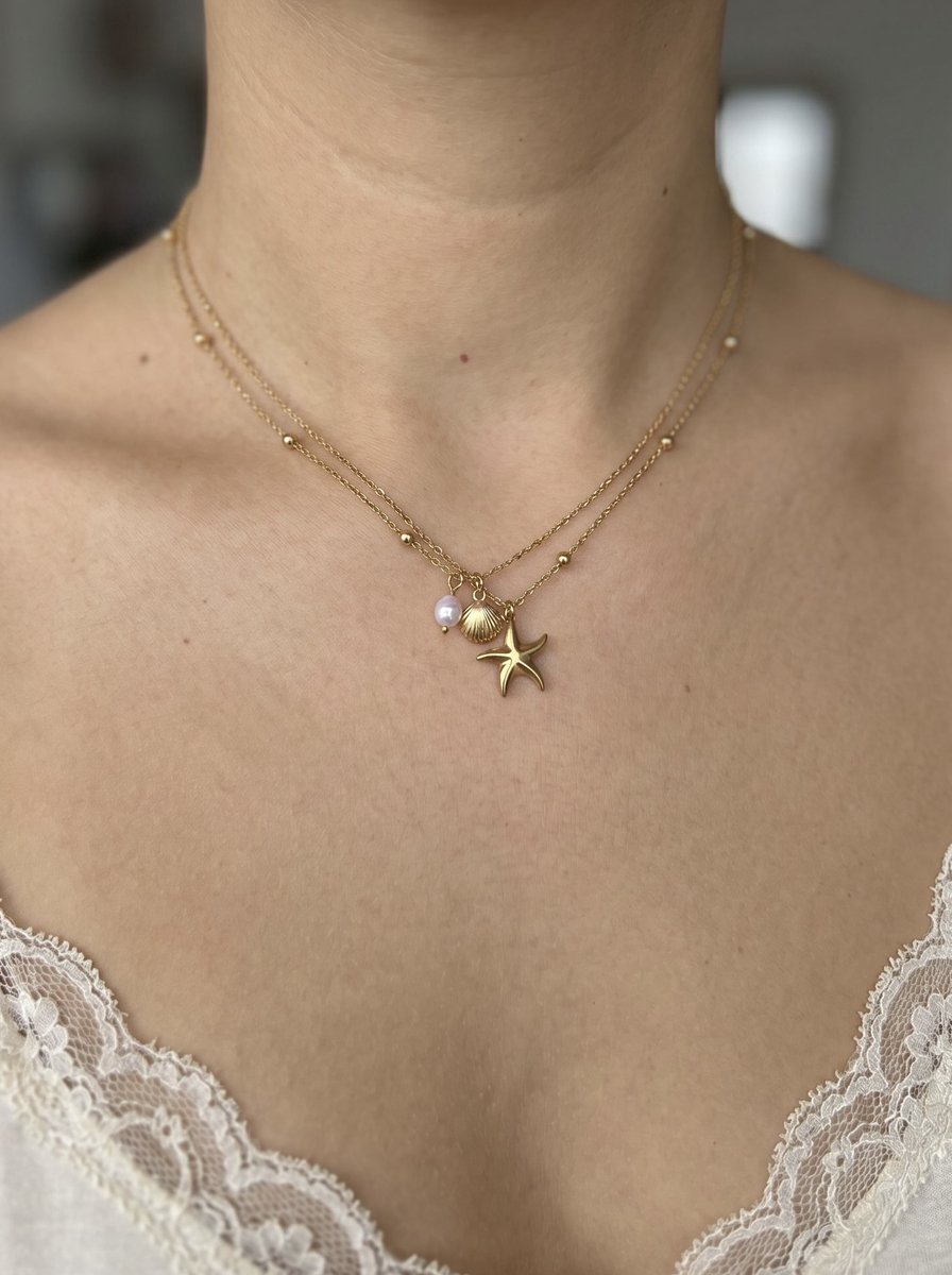 Anelplus Gouden Halsketting met zee – Trendy & Stijlvol