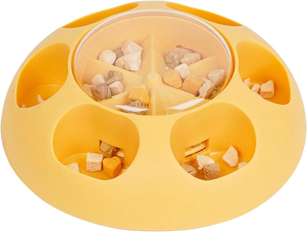 Hondenpuzzel Slow Feeder - Interactieve voerbak - Mentale stimulatie hond - Bevordert langzaam eten - 26x26x9 cm - Geel