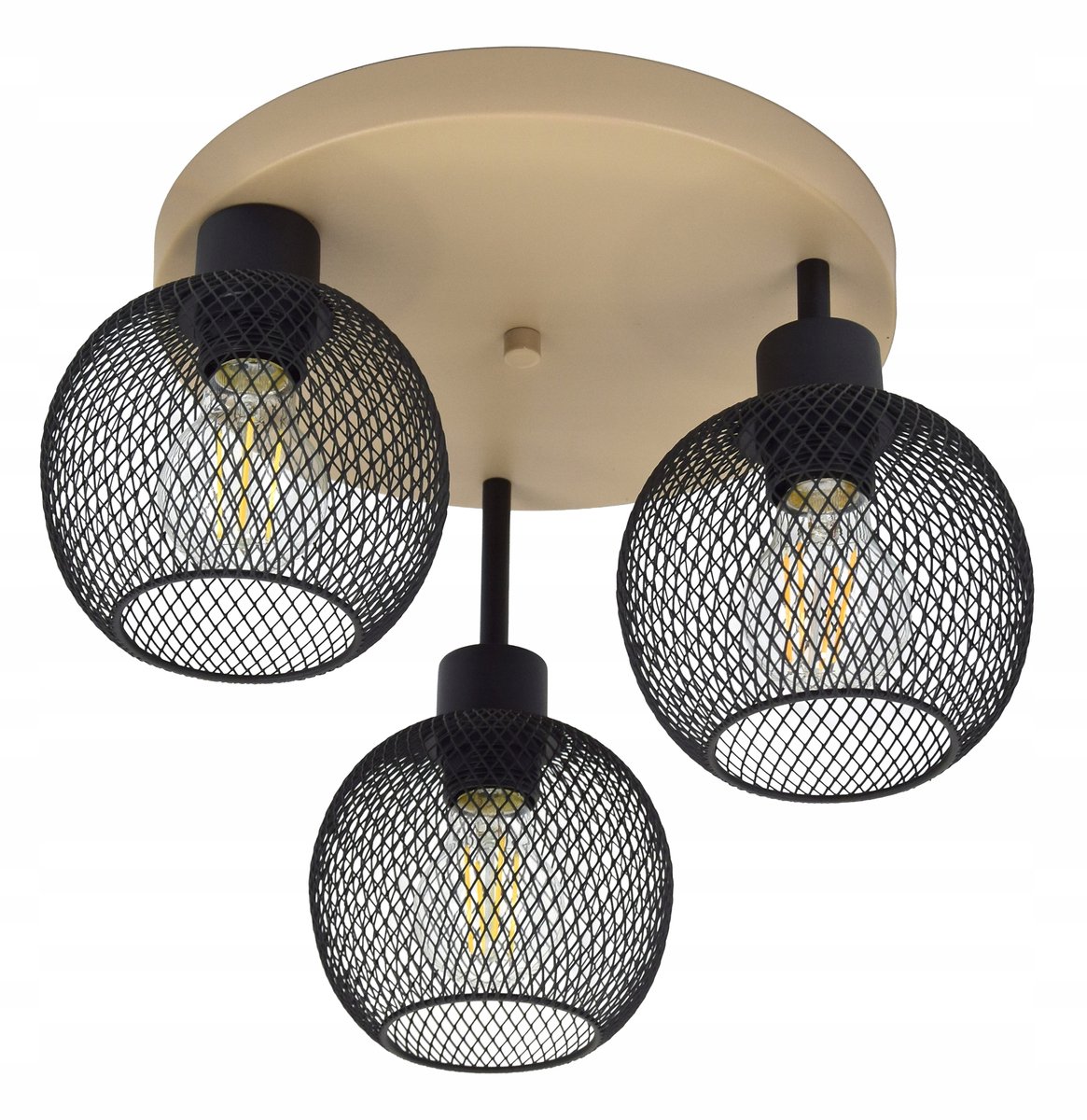 Hanglamp Plafondlamp Beige Zwart Ø15cm E27 Metaal 3x60W