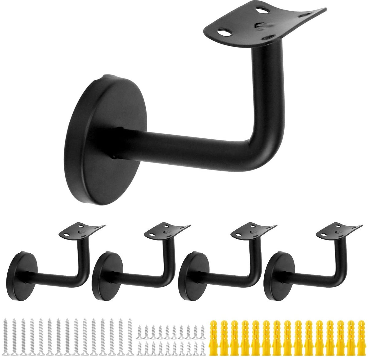 Dailygoods- Leuningbeugel Set van 5 - Roestvrij Staal - Zwart - 60x80 mm - Leuninghouder - Inclusief Bevestigingsmateriaal - Hoogwaardige Kwaliteit - Leuningen