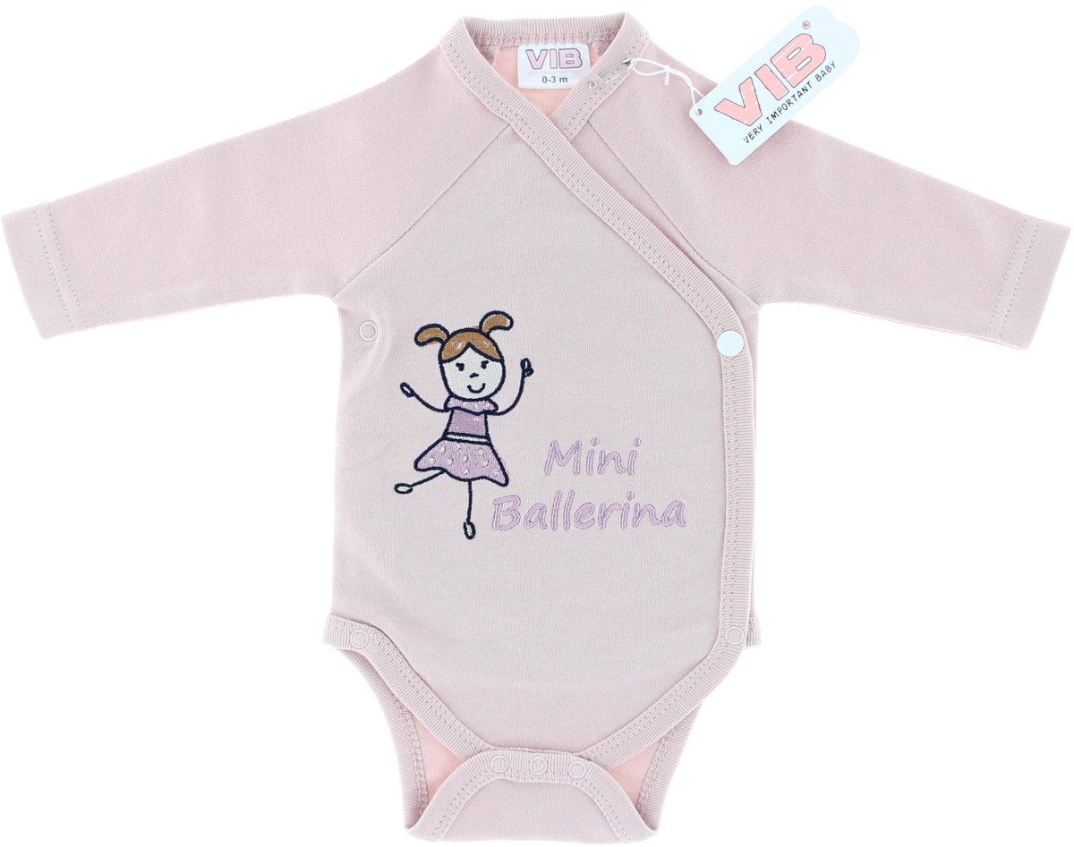 VIB® - Overslag romper 'Mini Ballerina' rose smoke (0-3 m) - Babykleertjes - romper - rompertjes - rompertjes met tekst - baby cadeau - baby aankondiging - overslagromper