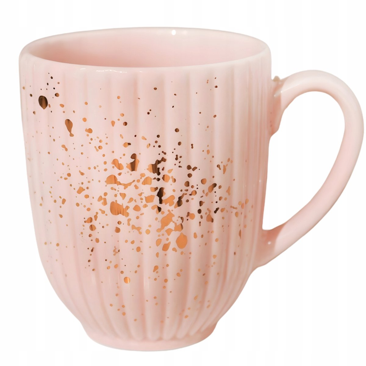 Roze geribbelde mok 300ml met gouden spikkels