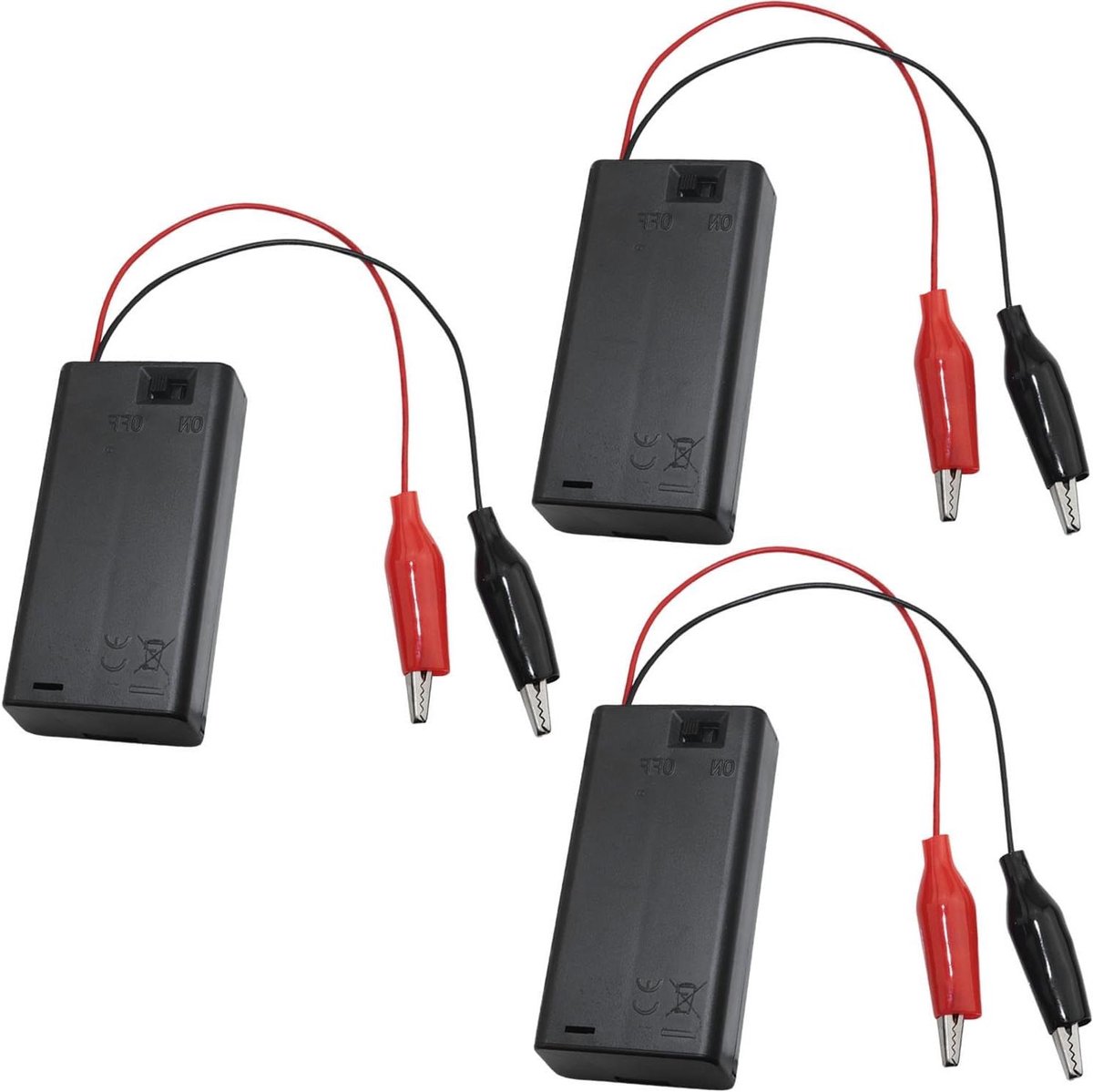 Batterij Houder - Accu Box - Elektronica Projecten - Met Aan/Uit Schakelaar - 3 Stuks - Zwart