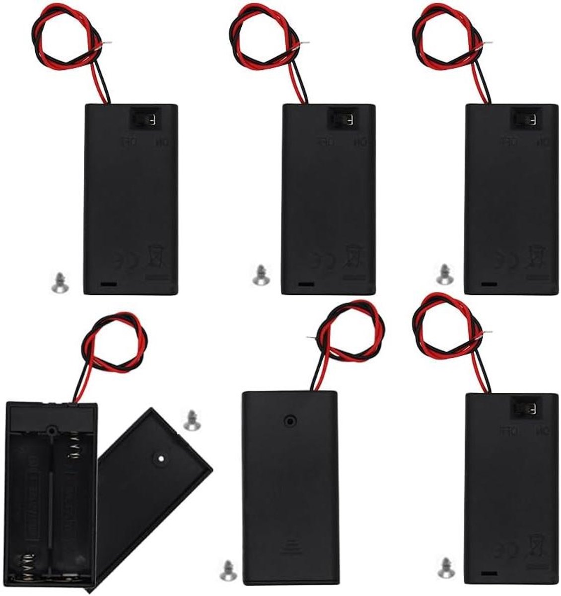 Batterij Houder - Batterij Case - Elektronica Projecten - Met Aan/Uit Schakelaar - 6 Stuks - Zwart