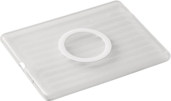 Transparante hoes met ribbelpatroon en witte ring.