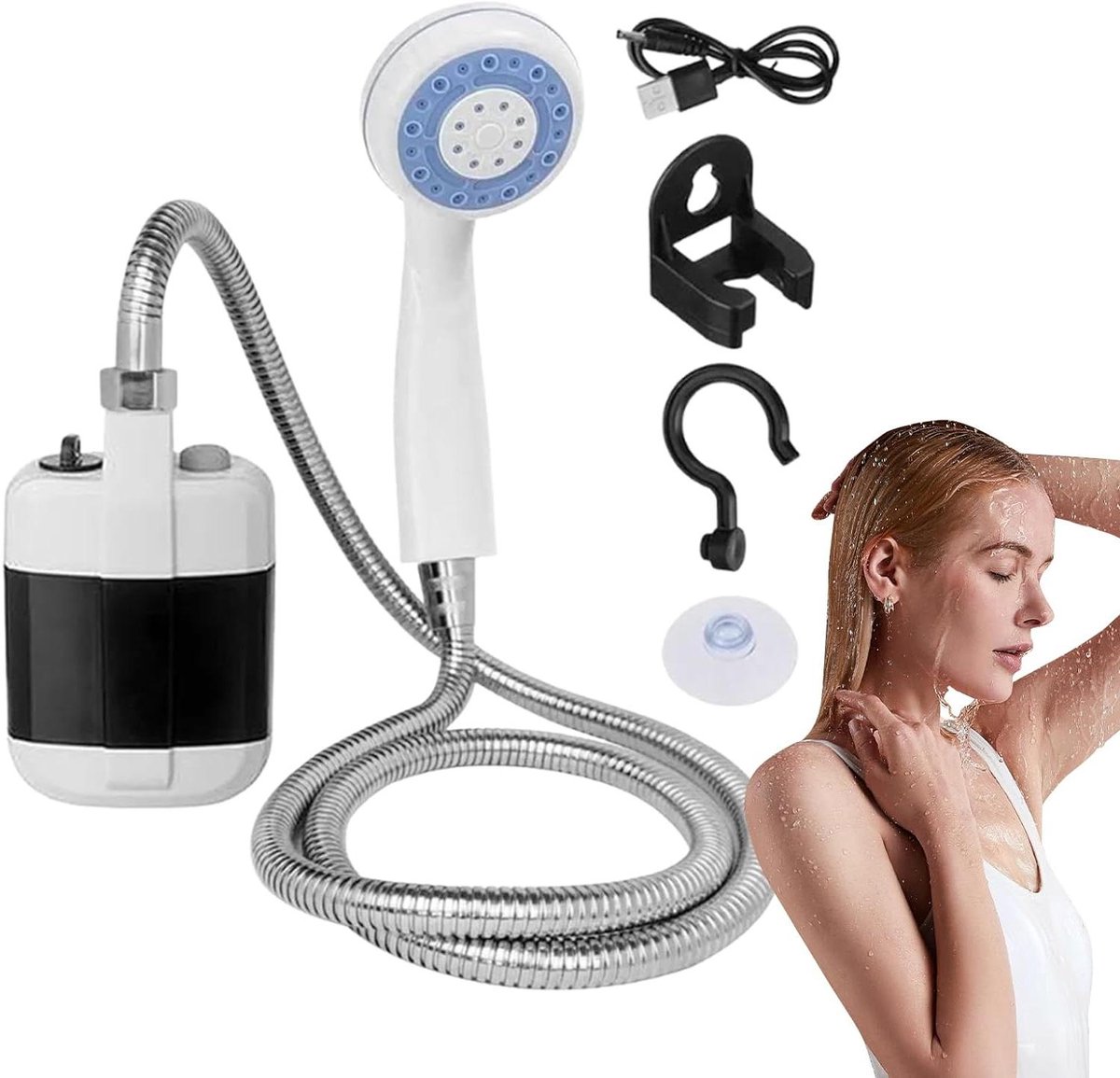 Douche Voor Kamperen - Buitendouche Pomp - Persoonlijke Hygiëne - Elektrisch Oplaadbaar - 1.5 Meter Pijp - Zwart
